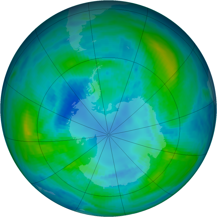 Antarctic ozone map for 14 April 1990